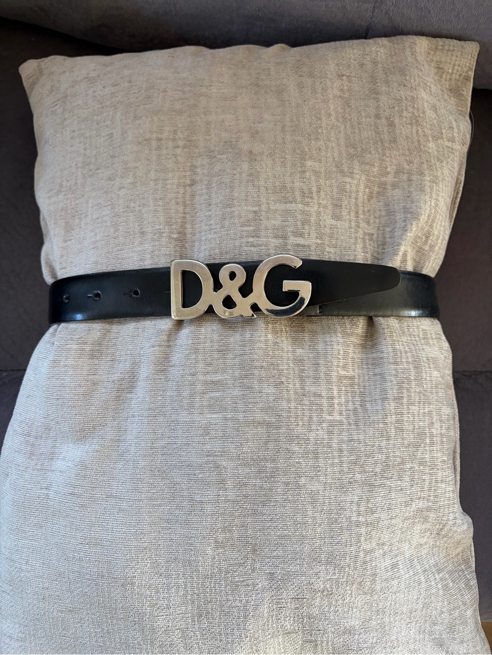 D&G Black Leather Belt with Silver D&G Logo Buckle